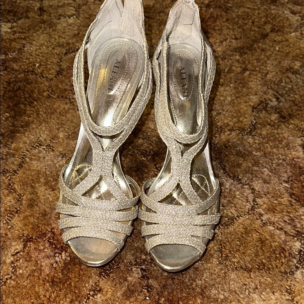 Macy's Silver Heels with Strappy Design and Medium Heel
